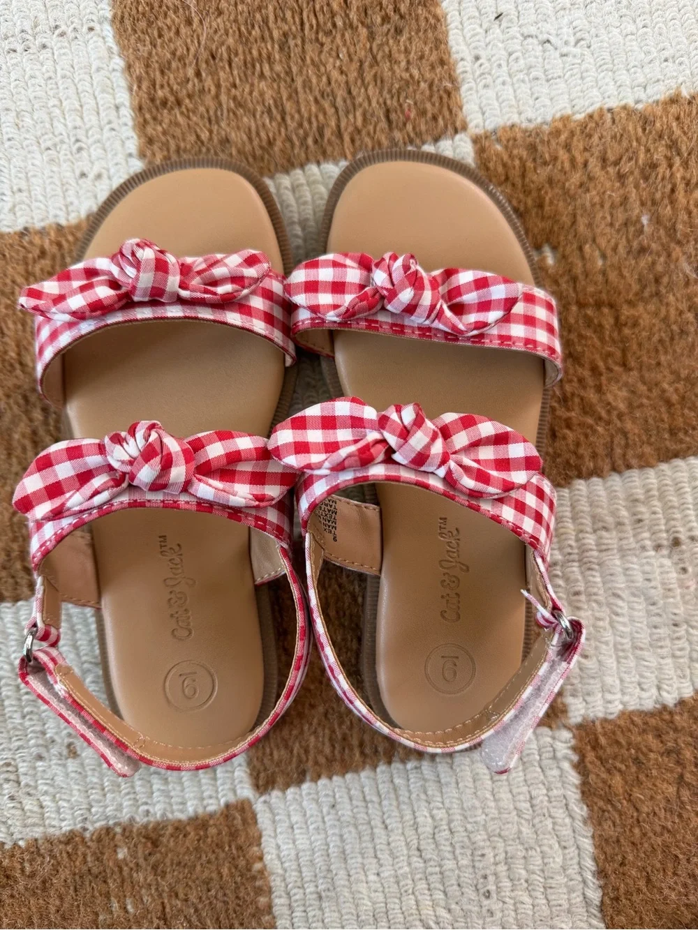 Cat & Jack Red Gingham Bow Strap Sandals